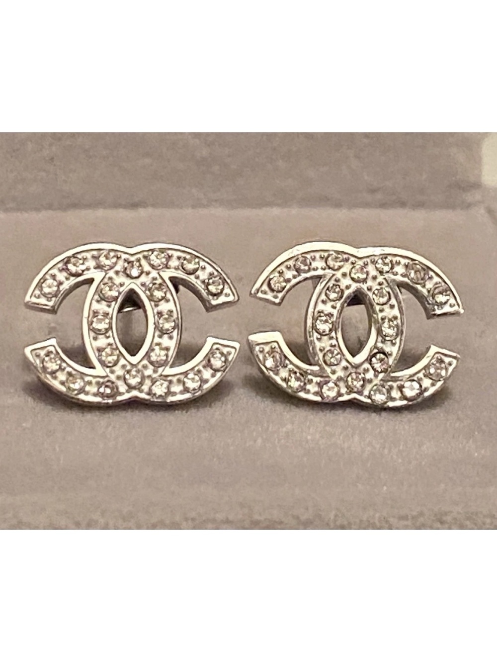 14K plated stud earrings zircon CC stainless steel silver